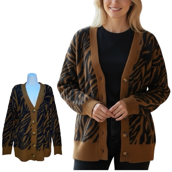 Time and Tru Fuzzy Zebra Print Eyelash Cardigan - Women’s M 8/10 NEW NWOT - Picture 1 of 10